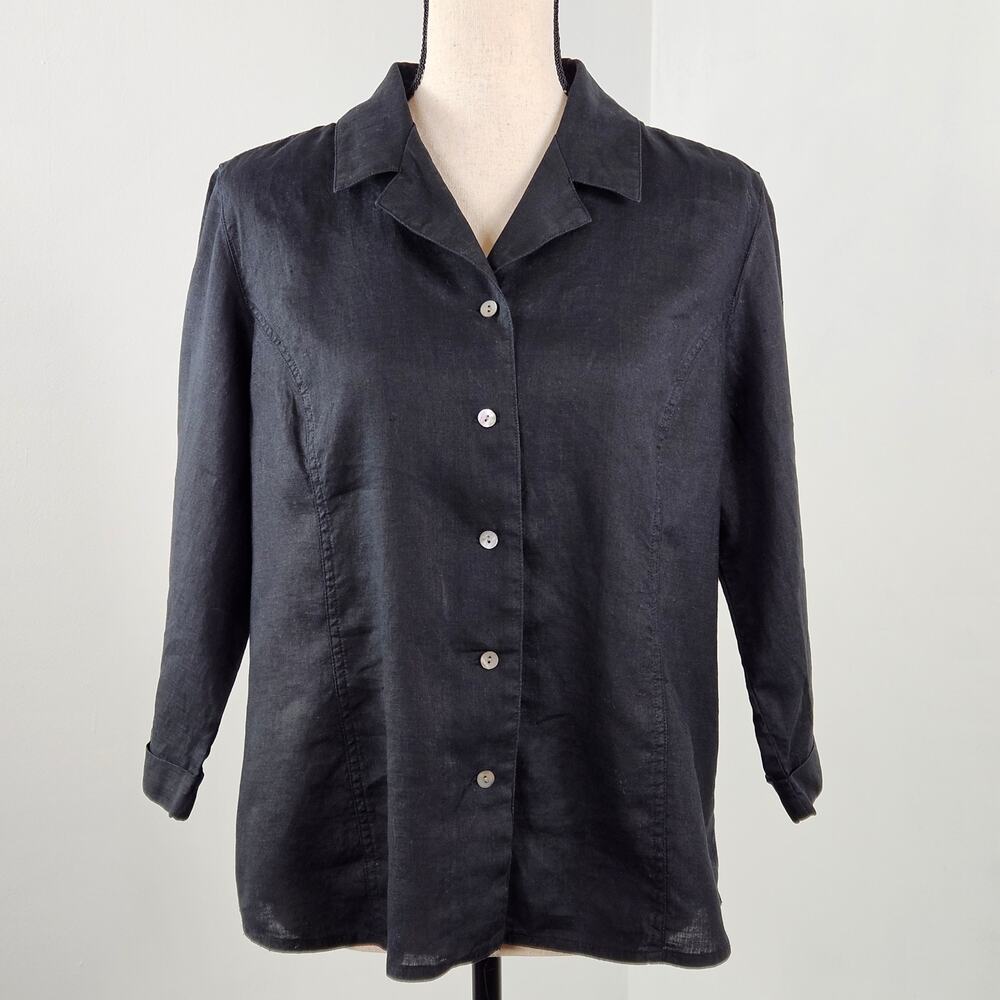 Casual Corner Black Linen Button-up Casual Top |‎ Women's Medium